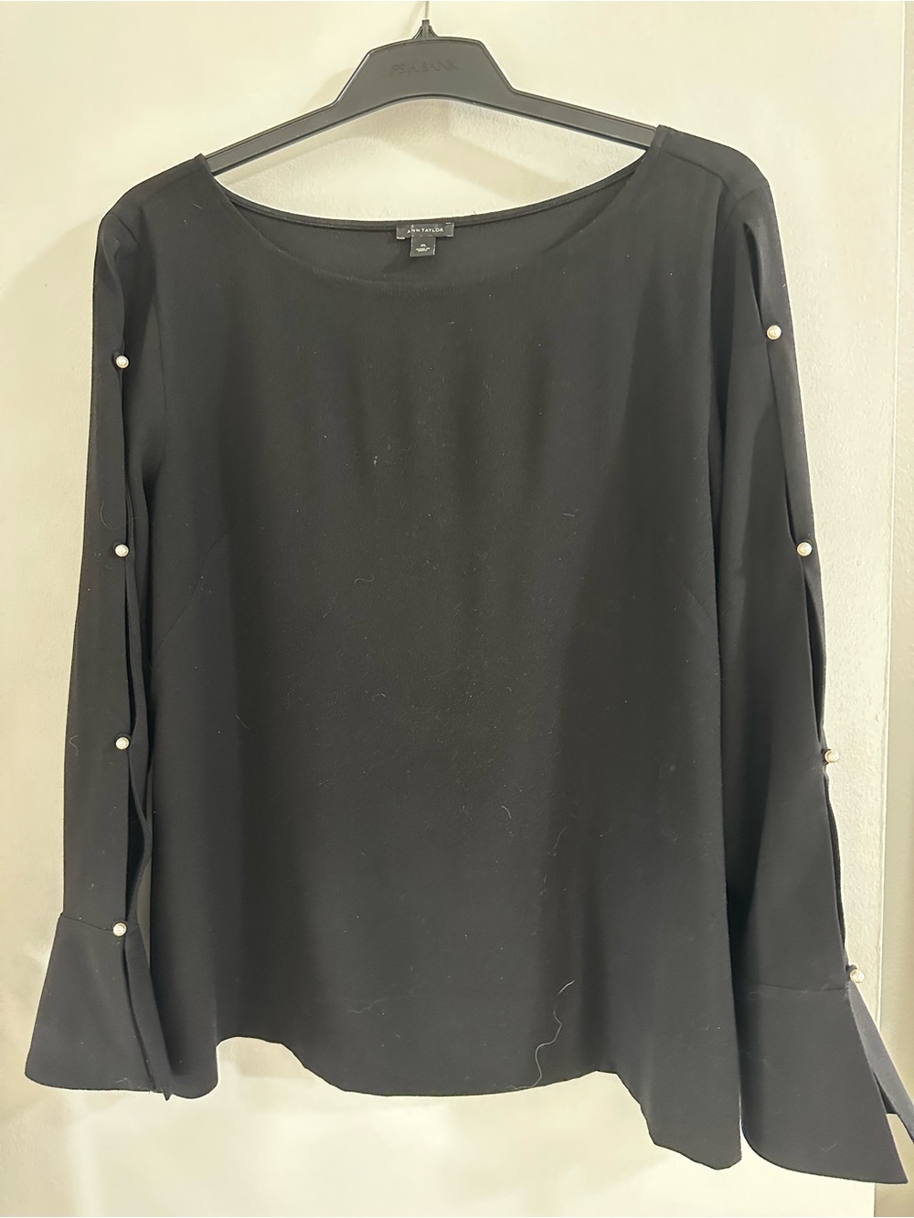 Ann Taylor Black Pearl-Trim Long Sleeve Blouse